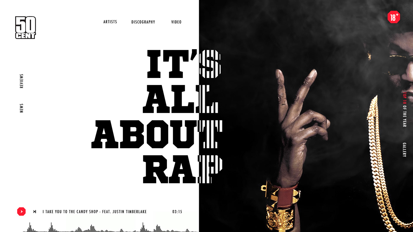 rapper 50cent songs media Webdesign Responsive blackandred typography   girls smoke
