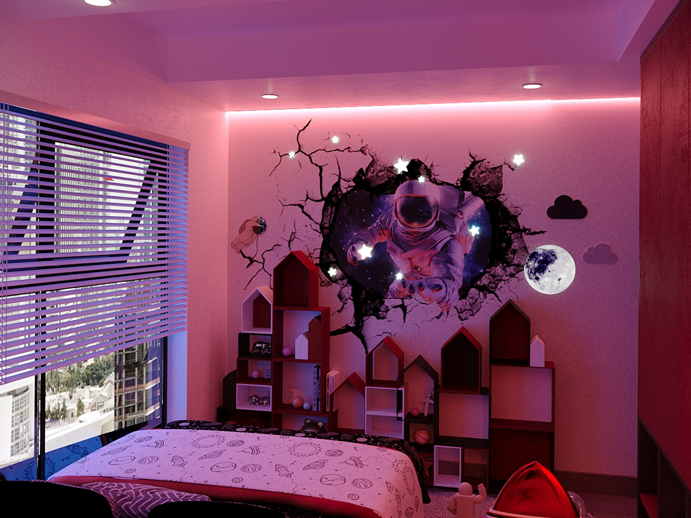 astronaut black and red Chilldren Bedroom designs explore home decor Interior interior design  jazzy Kid bedroom Spaceship concept