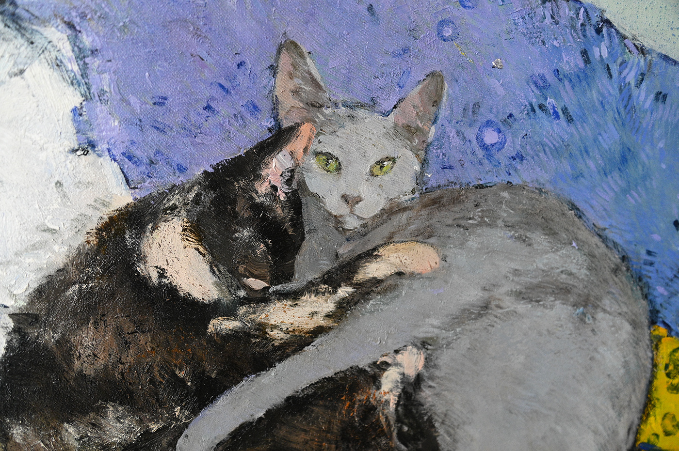 blue cats Etude fine art impressionism kitty Love oil on canvas Oil Painting