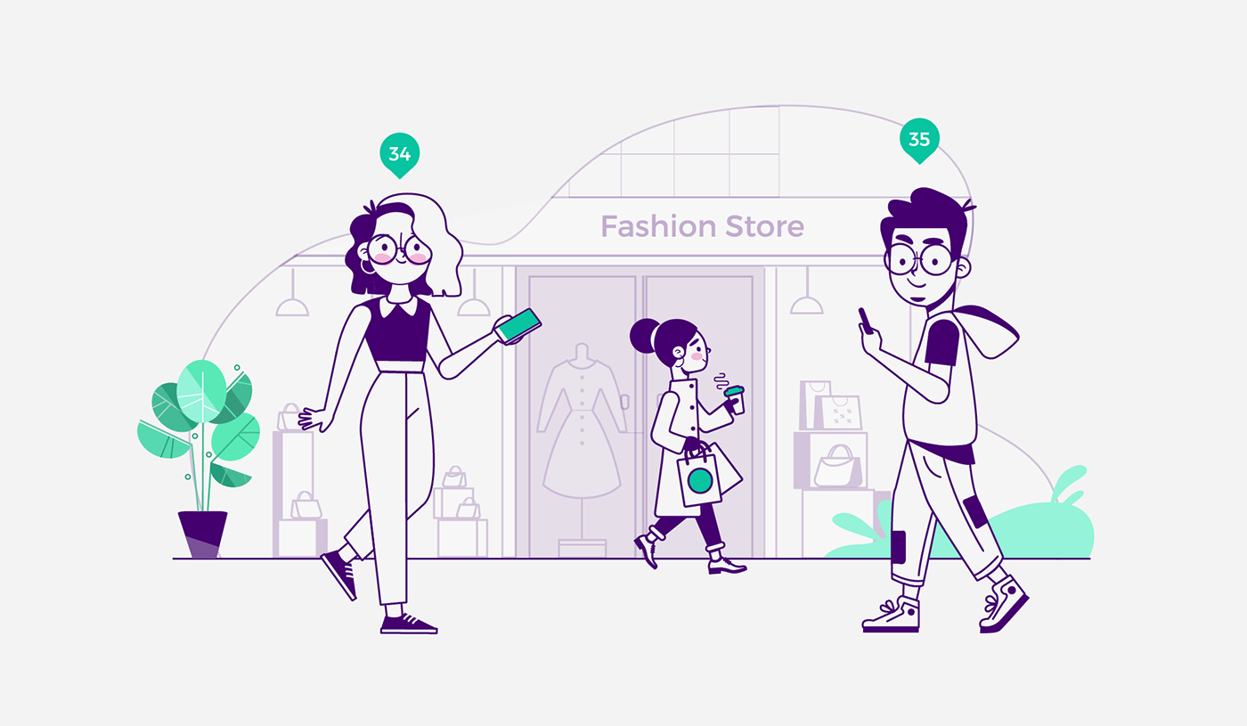 branding  Character design  Customers ILLUSTRATION  line illustration Shopping spot illustration stores vector website illustrations