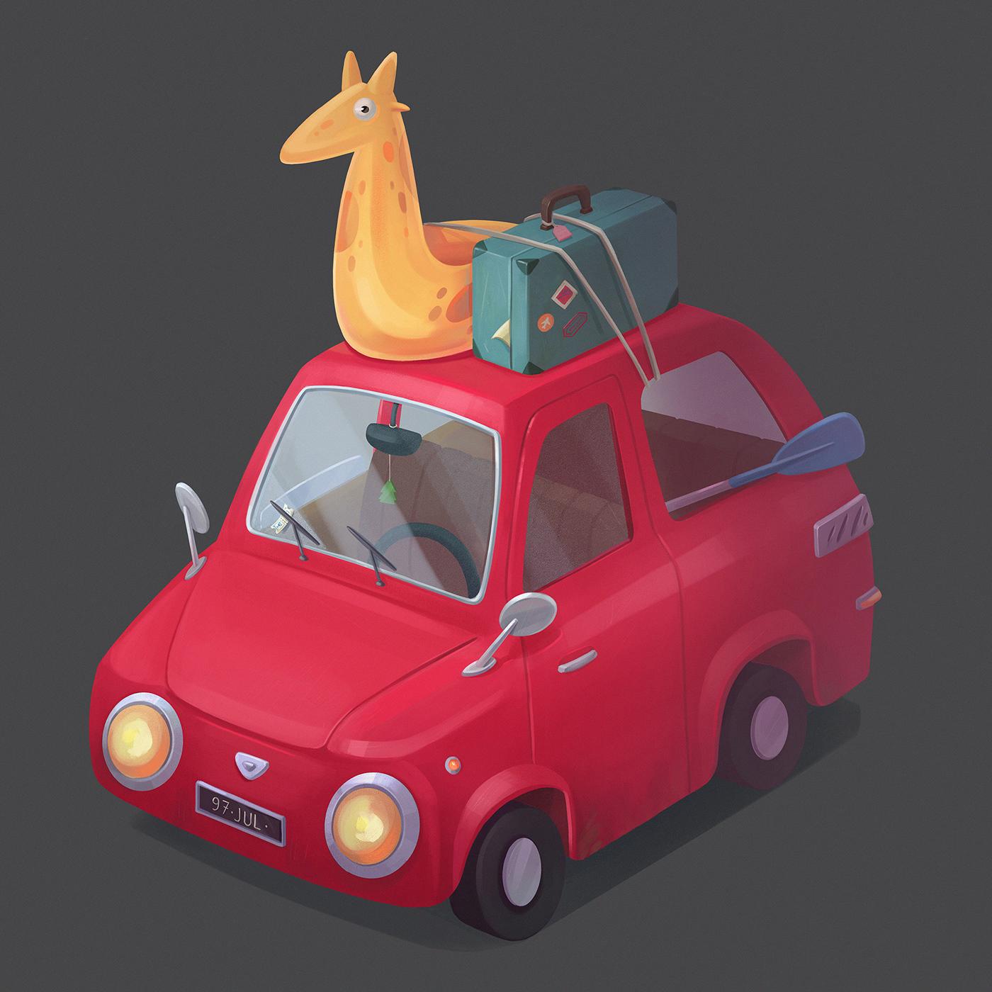 car summer trip Character design ILLUSTRATION  vacation seagull sea weekend