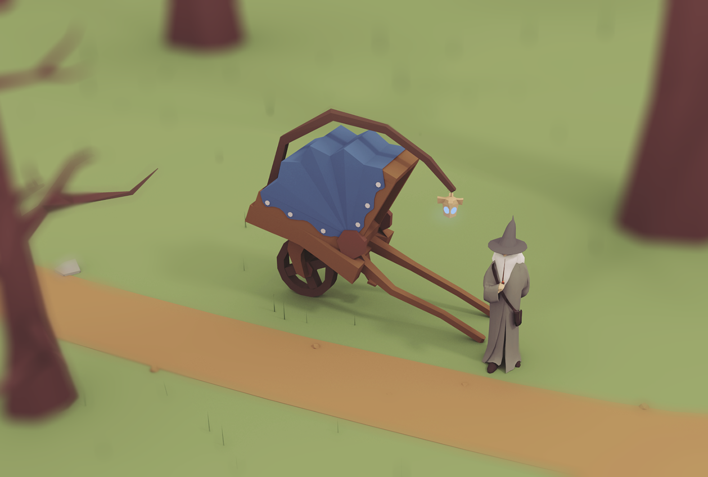 lowpoly mag cart wizard forest gandalf Low Poly