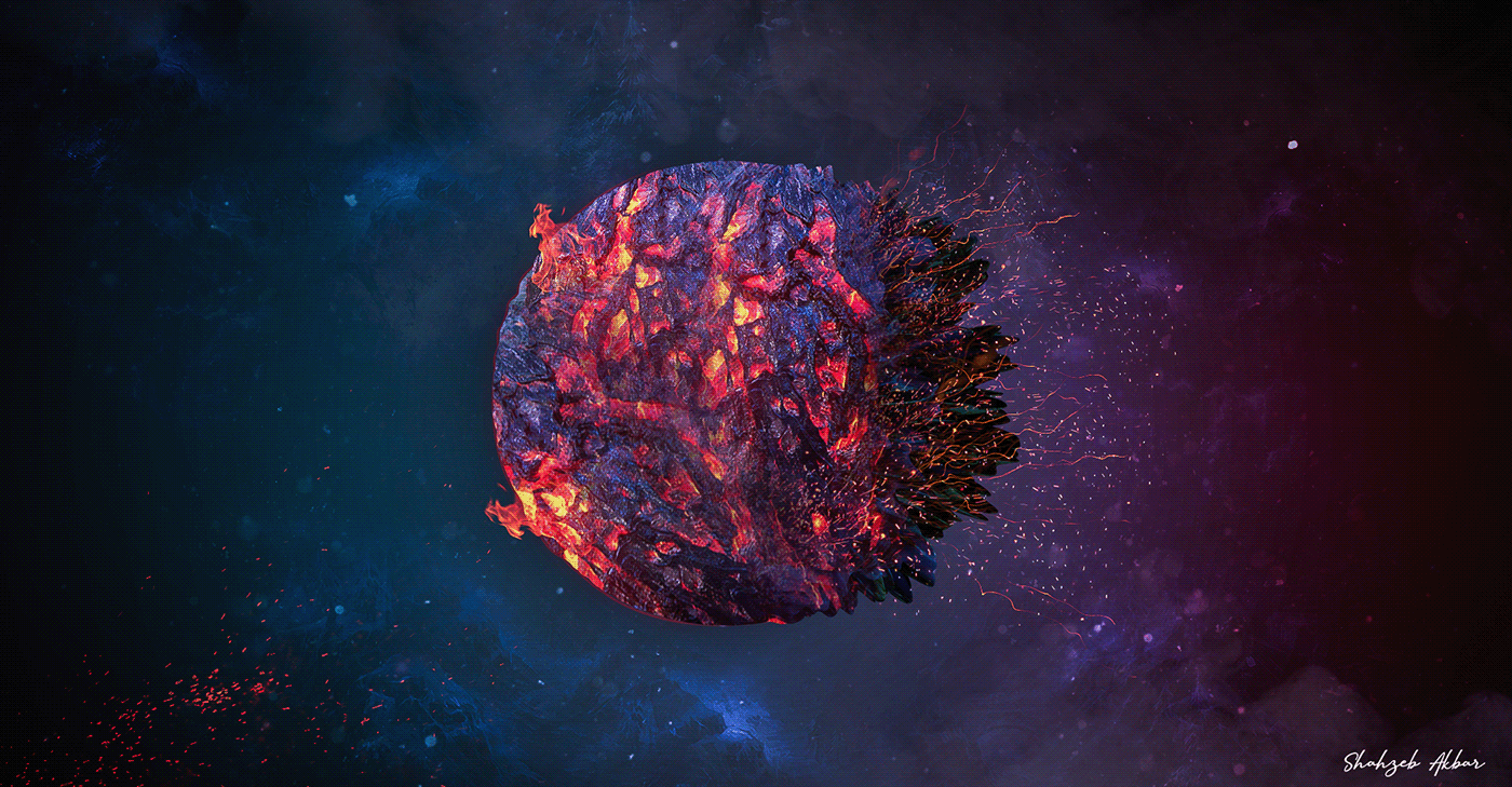 fireball galaxy Render cinema 4d Visual Effects  graphic design  fire modelling moon plasma