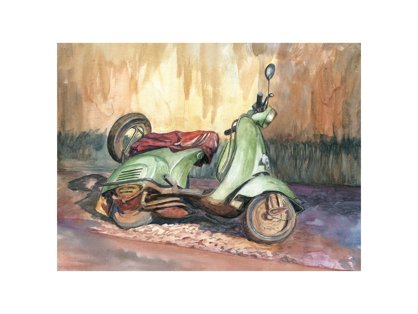 Bike Cars Drawing  oldcars painting   rarities Scooter vespa watercolor