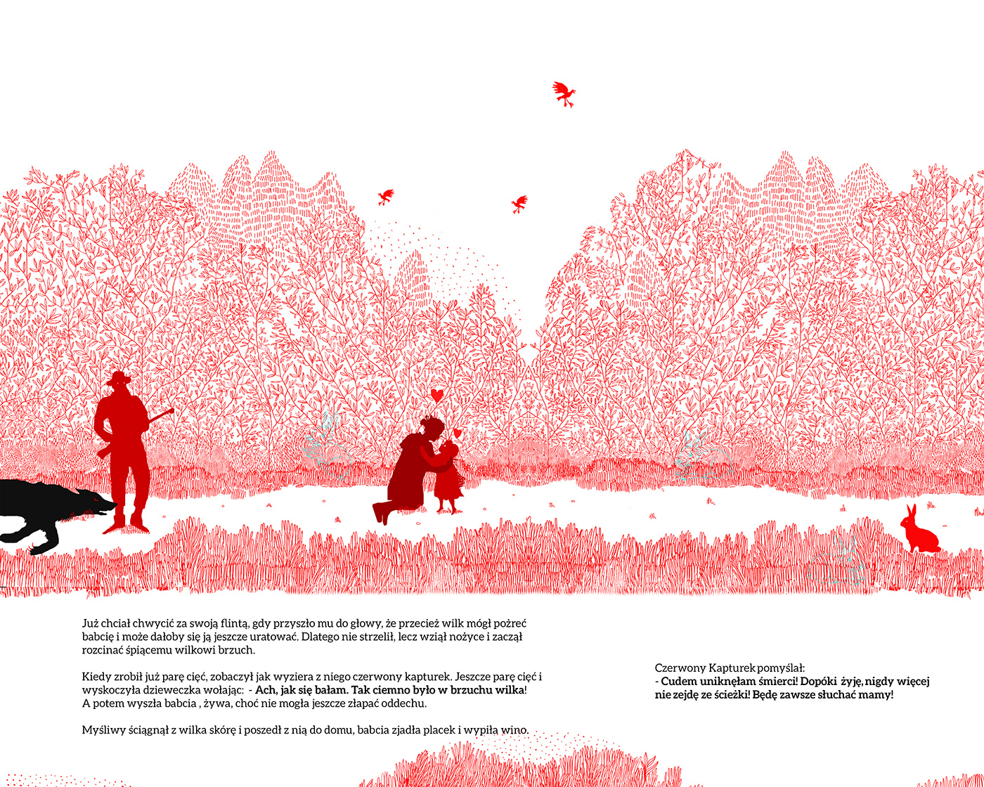 fairy tale baśń kapturek grafika wycinanka cutting forest red childrens book dla dzieci