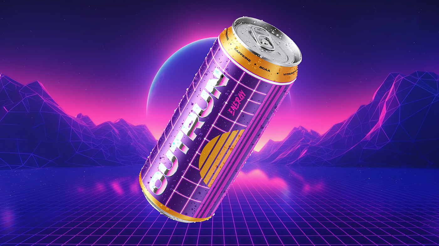 Packaging brand identity Synthwave energy drink identity brand visual visual identity Logo Design design