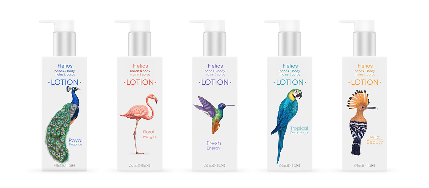 packaging design ILLUSTRATION  birds anmals peacock hoopoe flamingo feathers feather Tropical