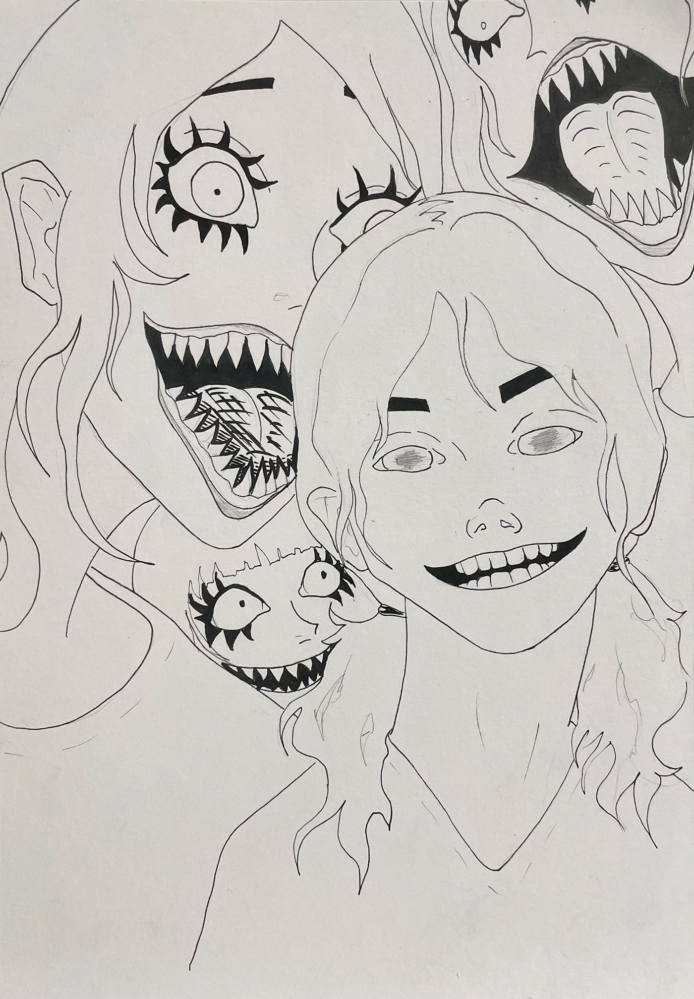 junji ito Scary horror girls ink smile teeth demoniac