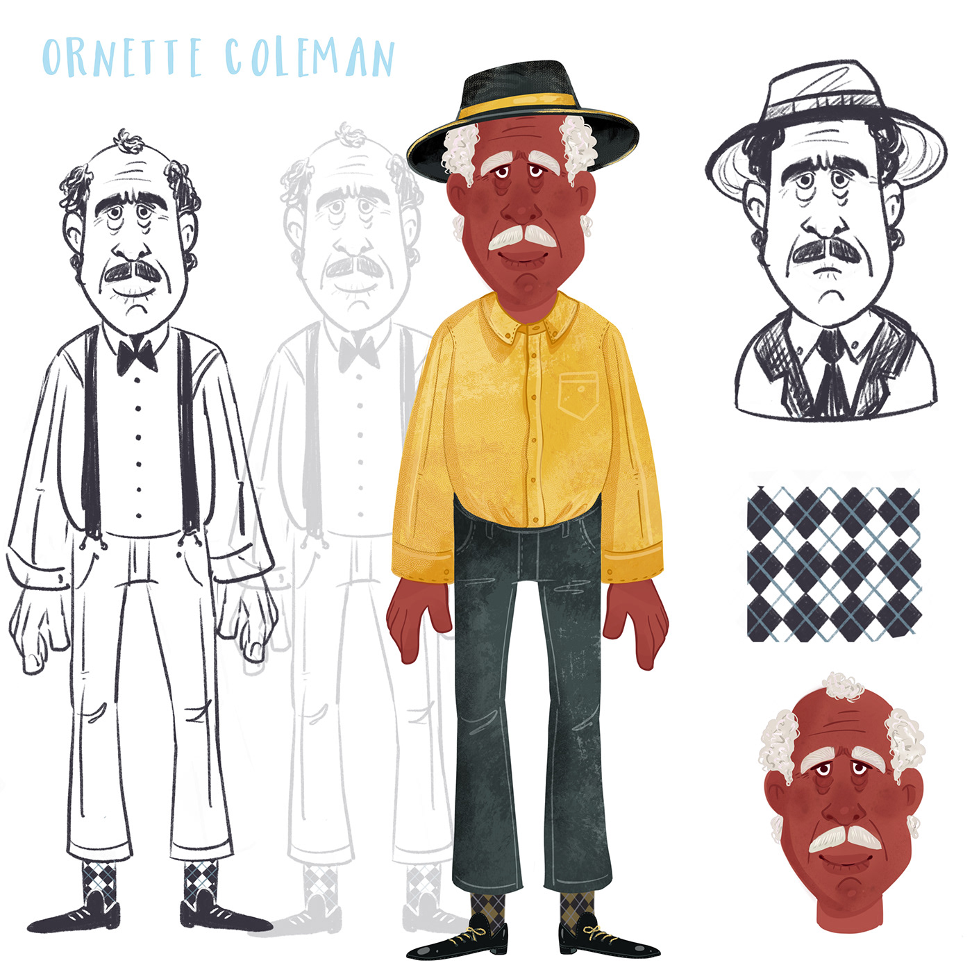 Character design  Jazzman old African American man old character  Ornette Coleman Procreate