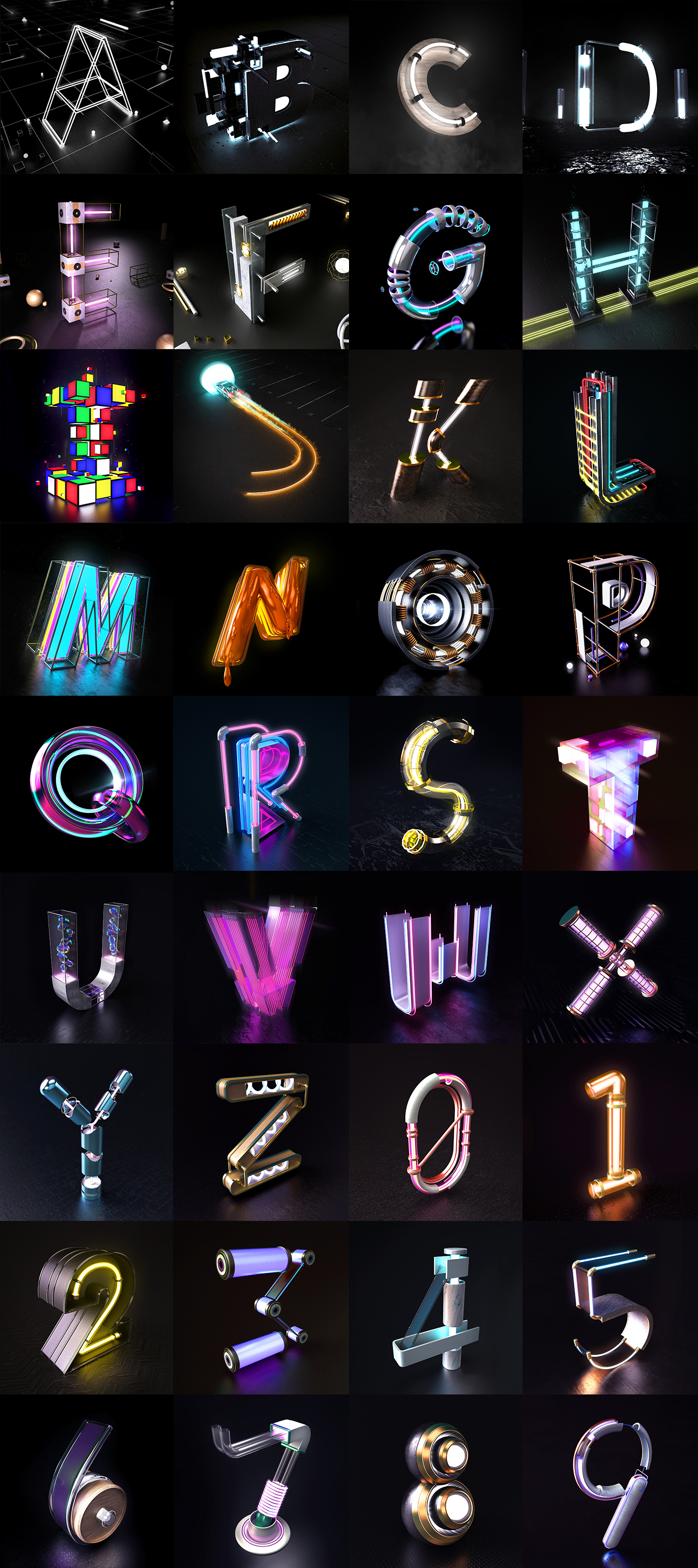 36daysoftype 36daysoftype_04 3D type letters numbers typography   neon alphabet 36days