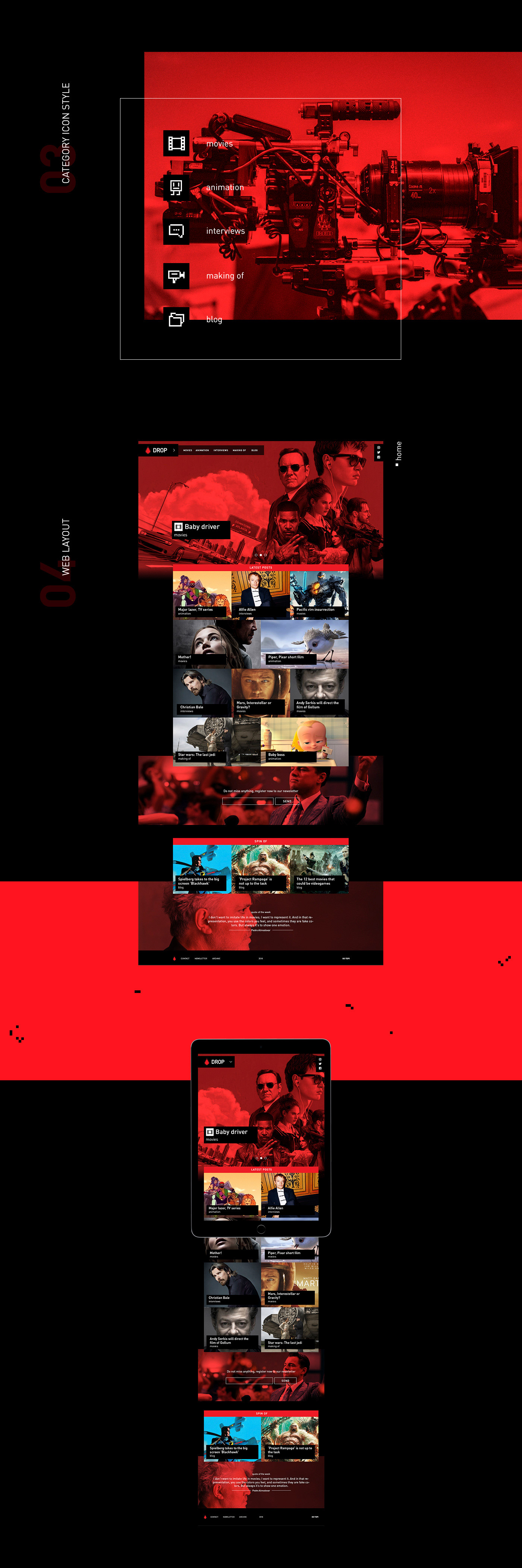 Webdesign Web design drop movie animation  interview Interface UI Cinema