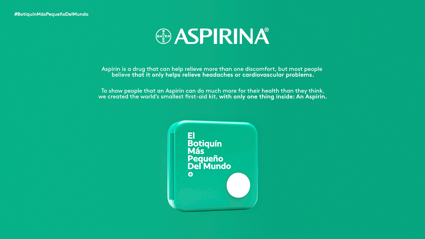 Advertising  Aspirin first aid kit Health smallest Cannes lions Wellness design Packaging mexico
