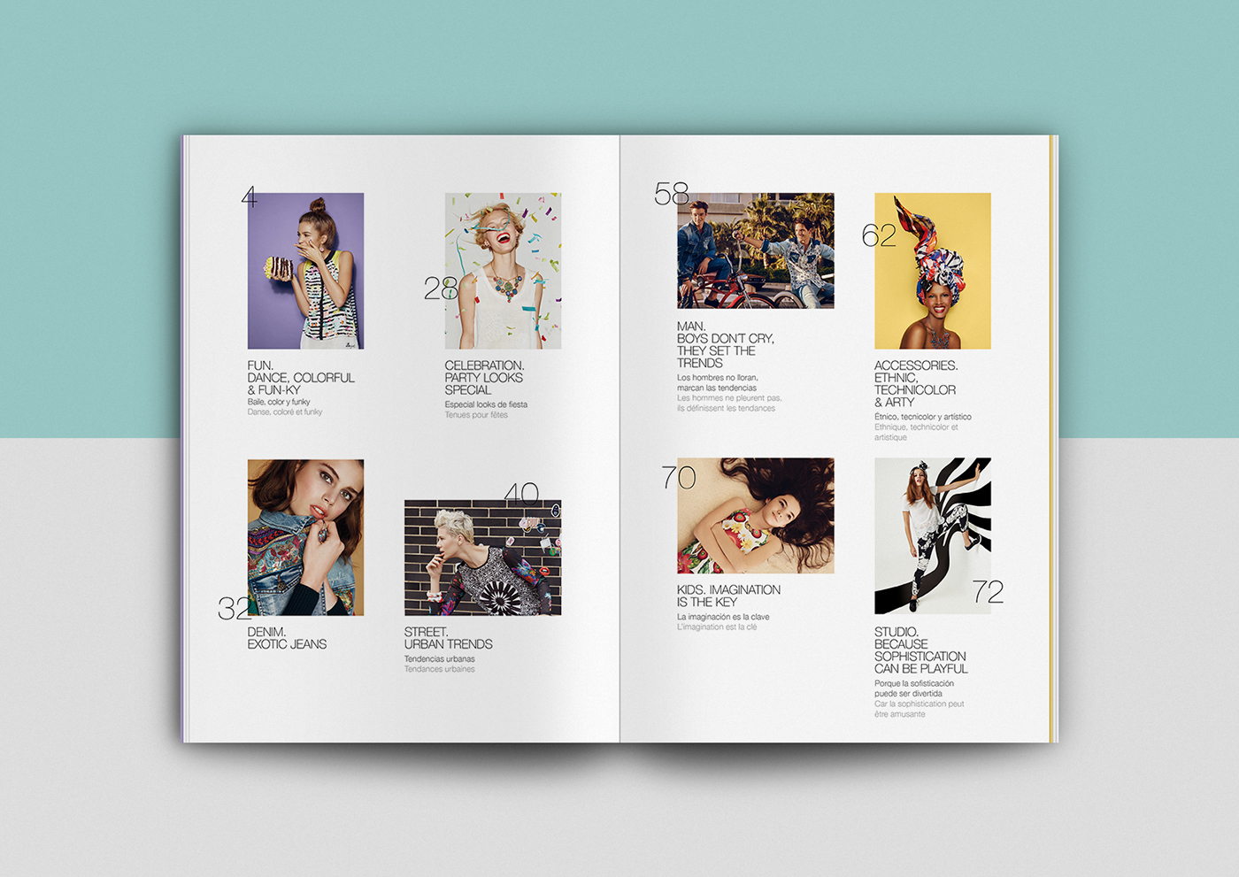 minimal clean pastel colours colors desigual table of contents Catalogue brochure spring summer