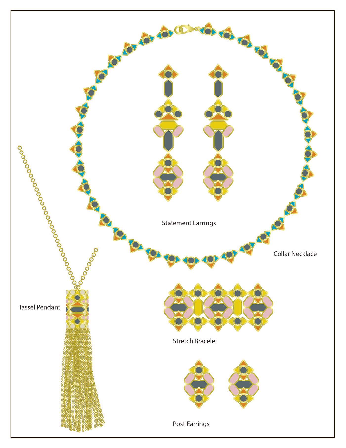 jewelry Jewelry Design  ILLUSTRATION  Illustrator commercial jewelry Fashion  fashion jewelry tassel necklace Fashion Industry product design 
