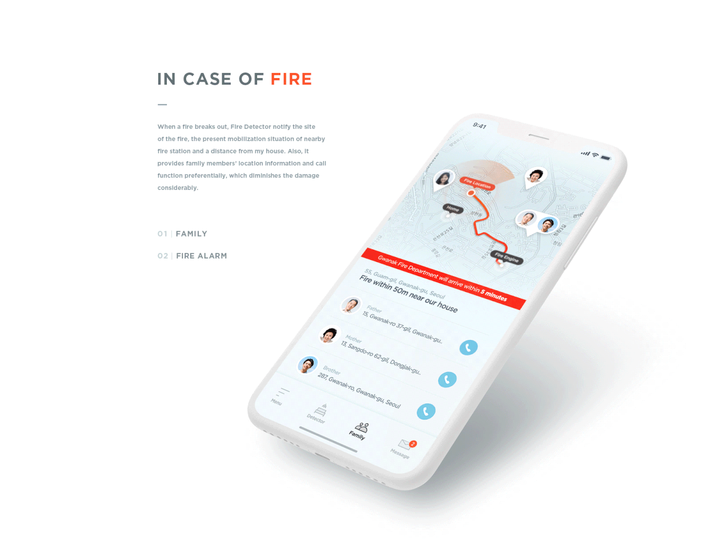 fire firedetector safety map emergency firedepartment fire alerts house UI adobeawards