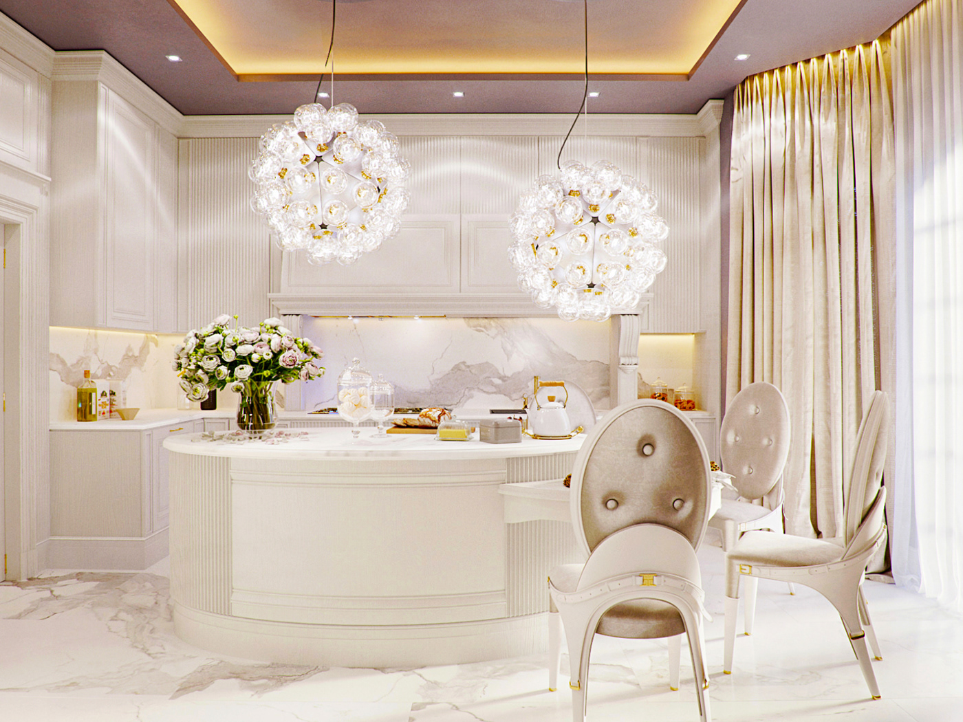 autodesk 3ds max corona renderer luxury interior design  kitchen Render Maison House Flos styling 