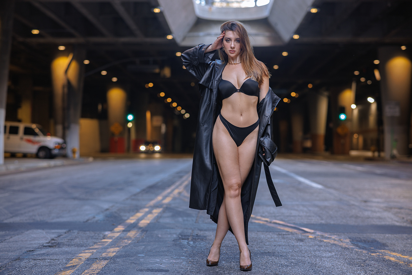 trench coat editorial model glamour beauty Street lingerie sensual