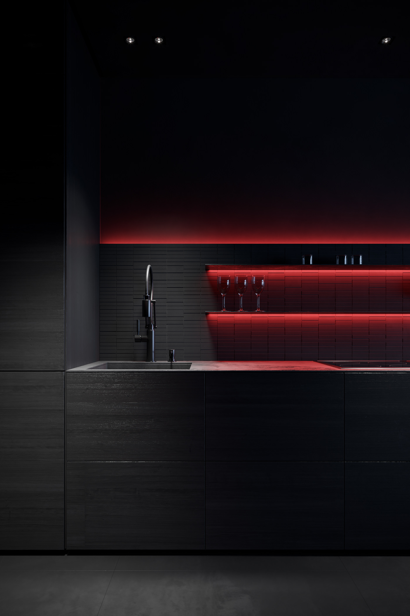 3dsmax architecture blackinterior CoronaRender  inspiration interior design  kitchen living room visualization дизайн интерьера