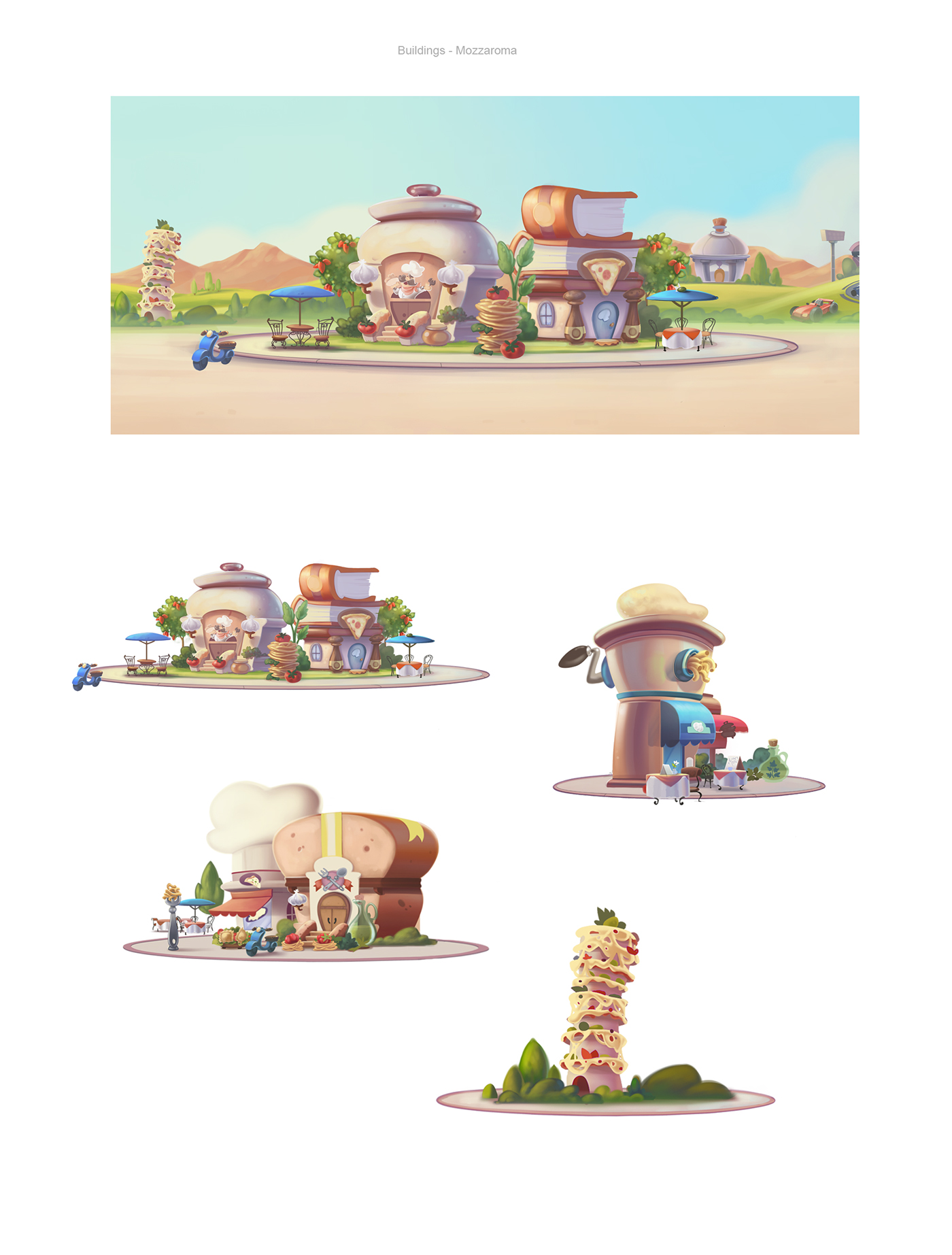 digital color backgrounds game background design concept art Italy Food  Games disney