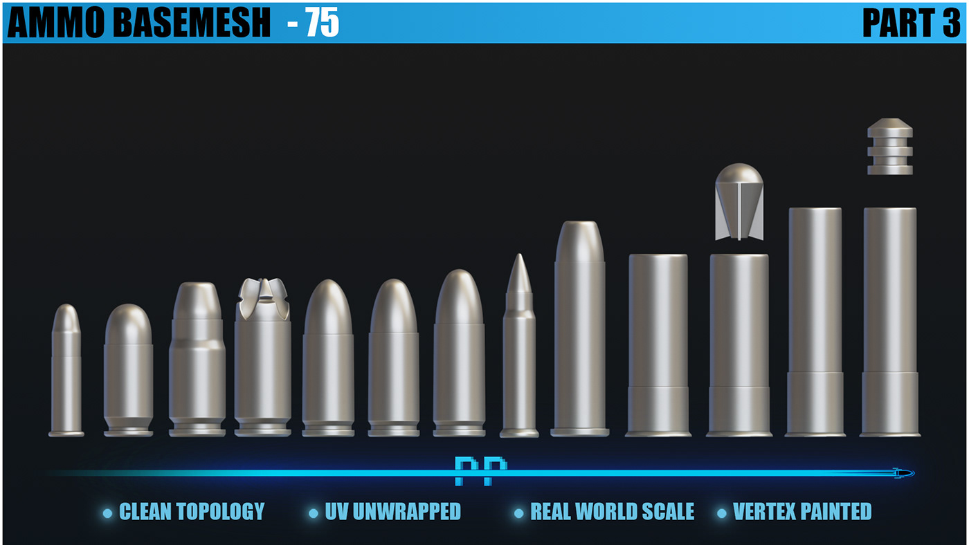 Ammo Gun War army game Bullet Weapon 3D blender modeling
