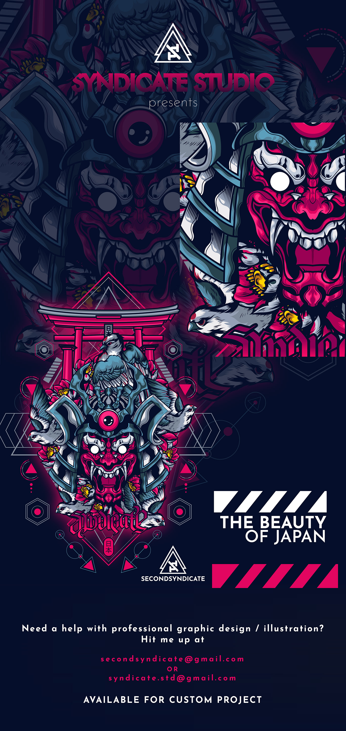 mask samurai japan head horror ILLUSTRATION  T-Shirtdesign posterdesign poster geisha