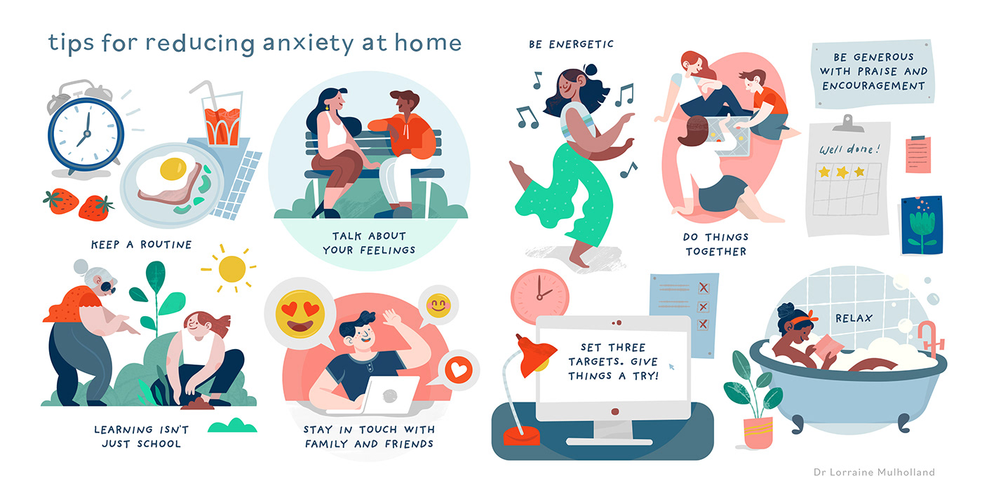 anxiety tips Coronavirus Covid 19 Mental Health awareness mental health tips self care spot illustration vector art vector graphic