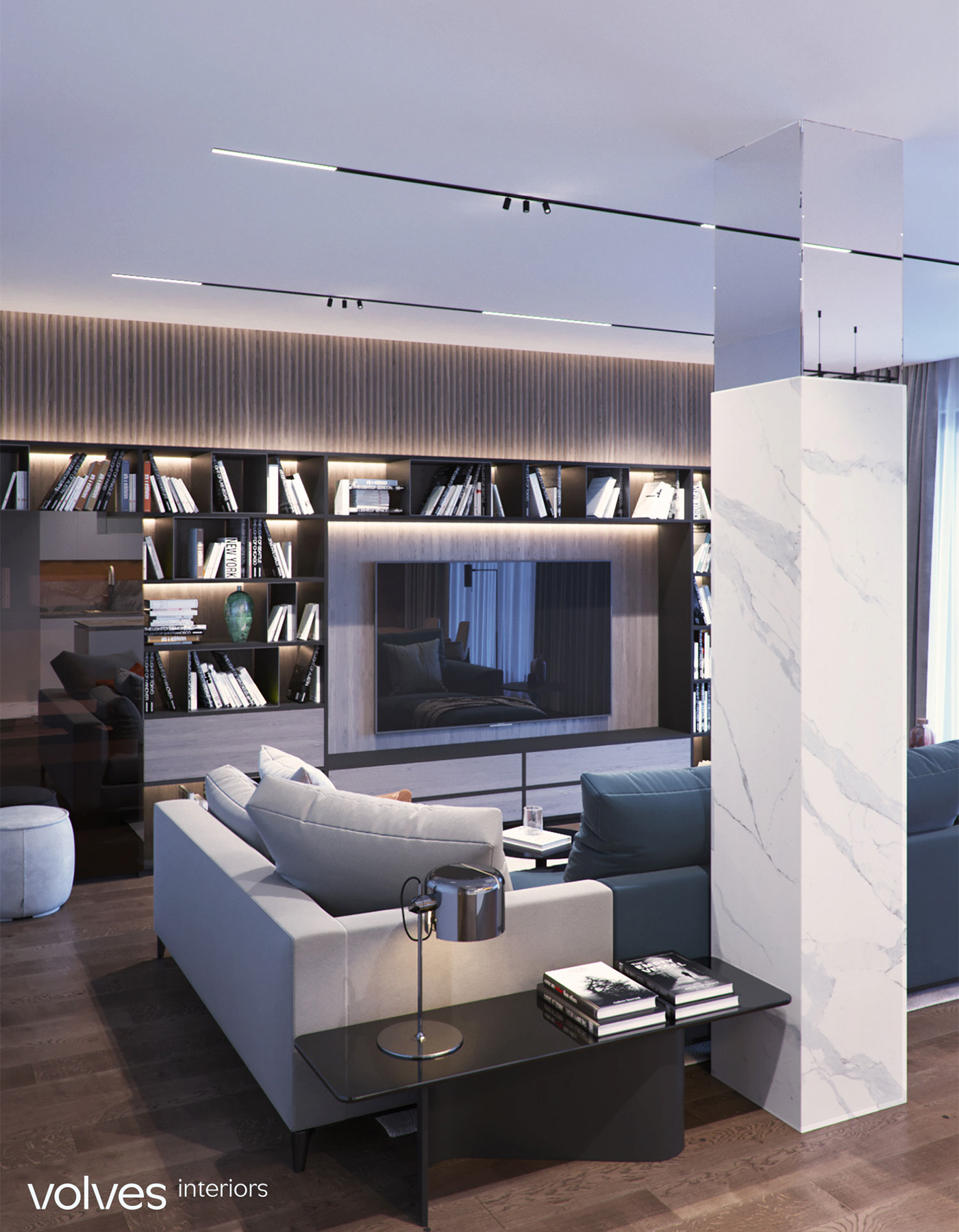 interior design  corona renderer apartament living room kitchen bathroom leicht Minotti poliform vibia