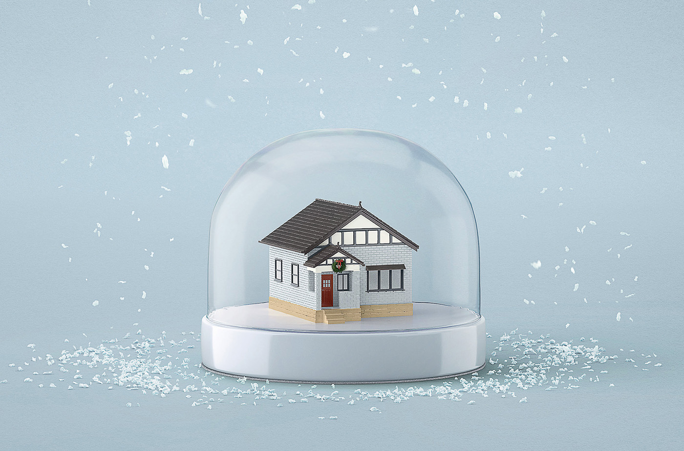 3D print Holiday retouching  vray snowglobe snow plastic decorations