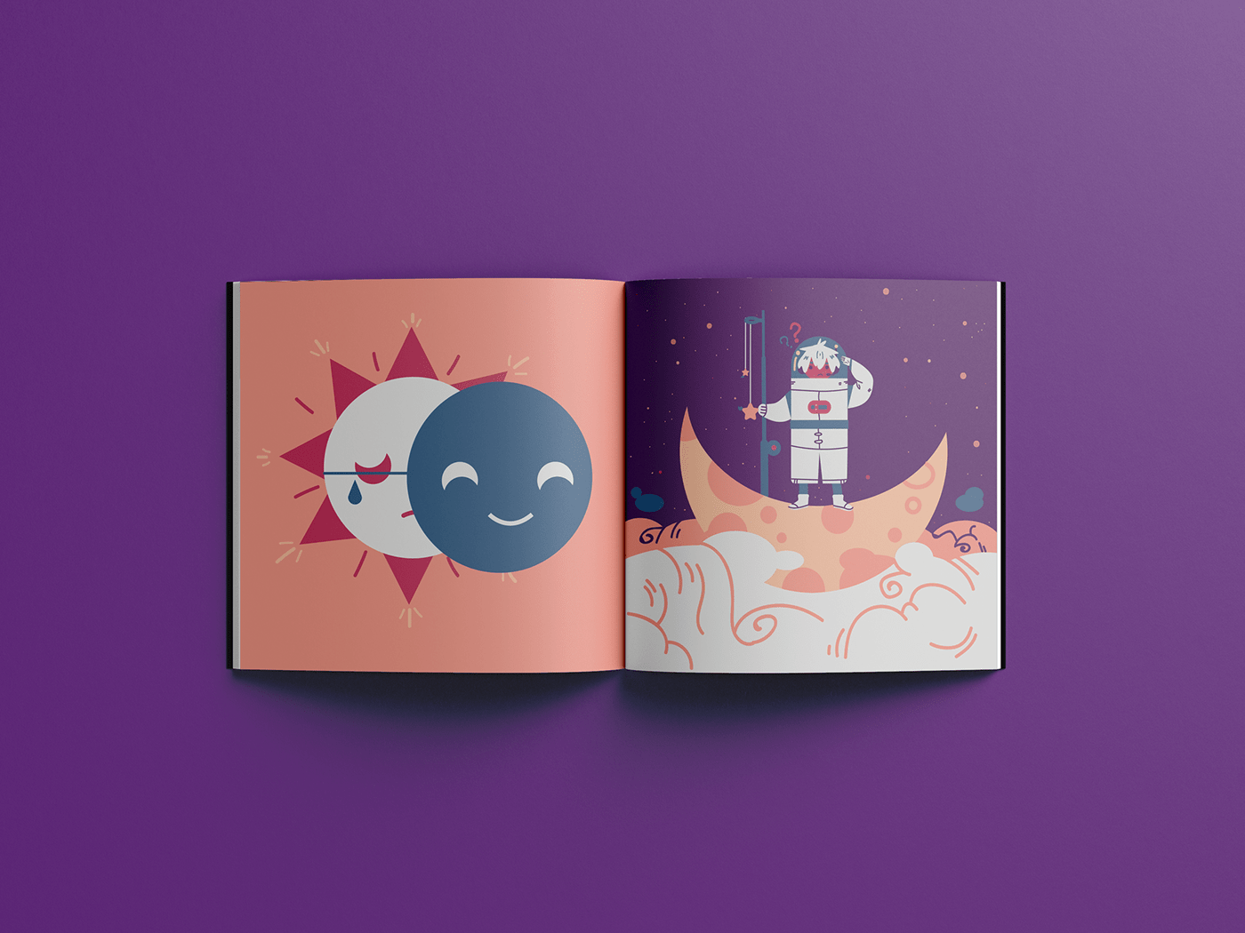 outer space Space  warm editorial ILLUSTRATION  Playful stars clouds astronauts
