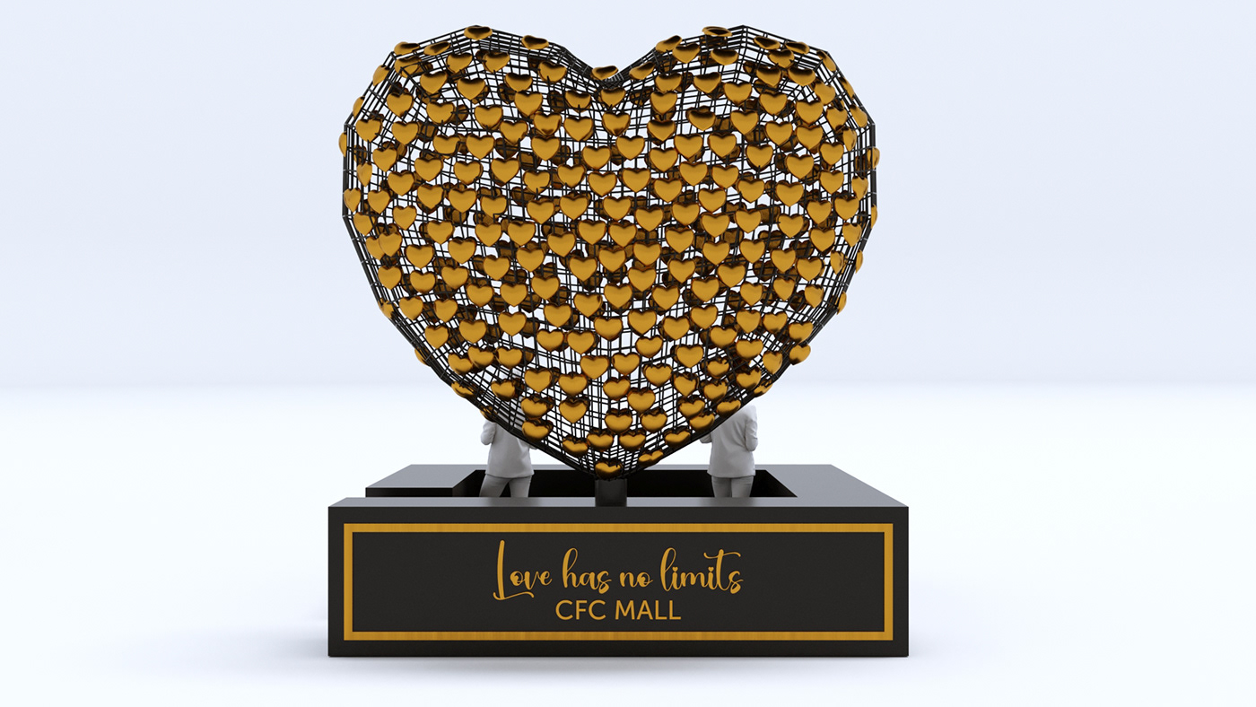 3D booth decore design hearts idea identity Love Production Render