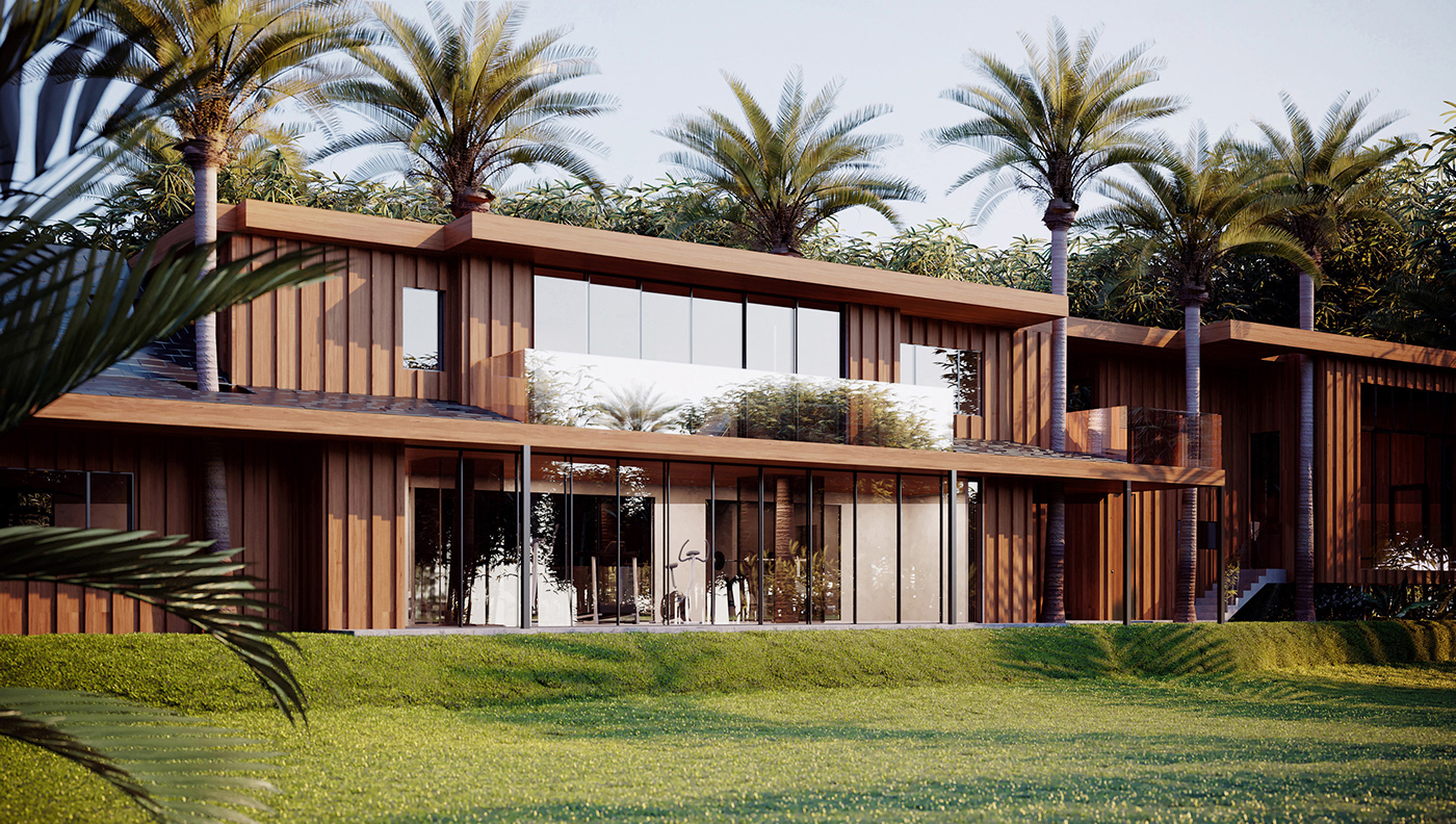 Villa design architecture CGI 3D real estate development visualiazation Los Angeles folliage