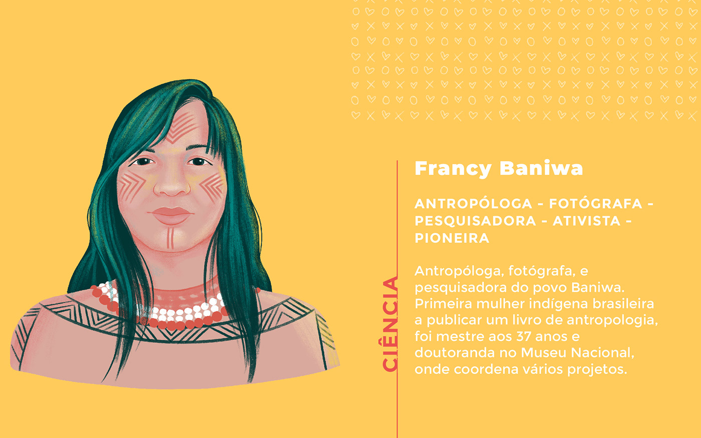 An illustrated portrait of Francy Baniwa a brazilian indigenous  anthropologist
