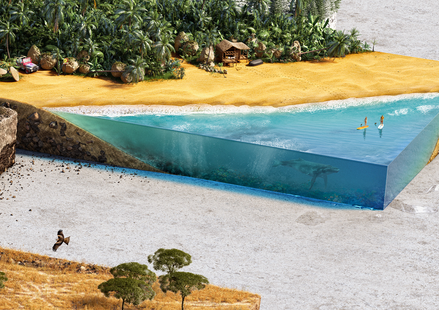 jeep CGI 3D Landscape earth terrain beach dubai emirates desert
