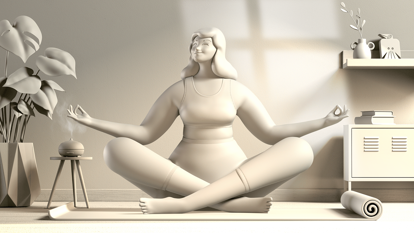 woman meditation Yoga 3D 3d modeling Character design  digital illustration Health fitness cineam4d