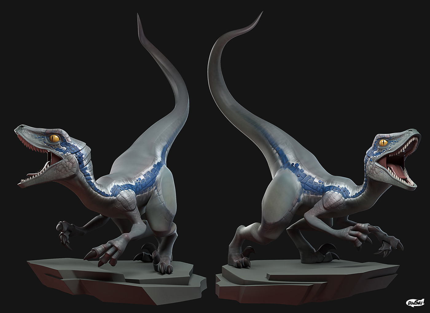 Jurassic World raptor model sculpture