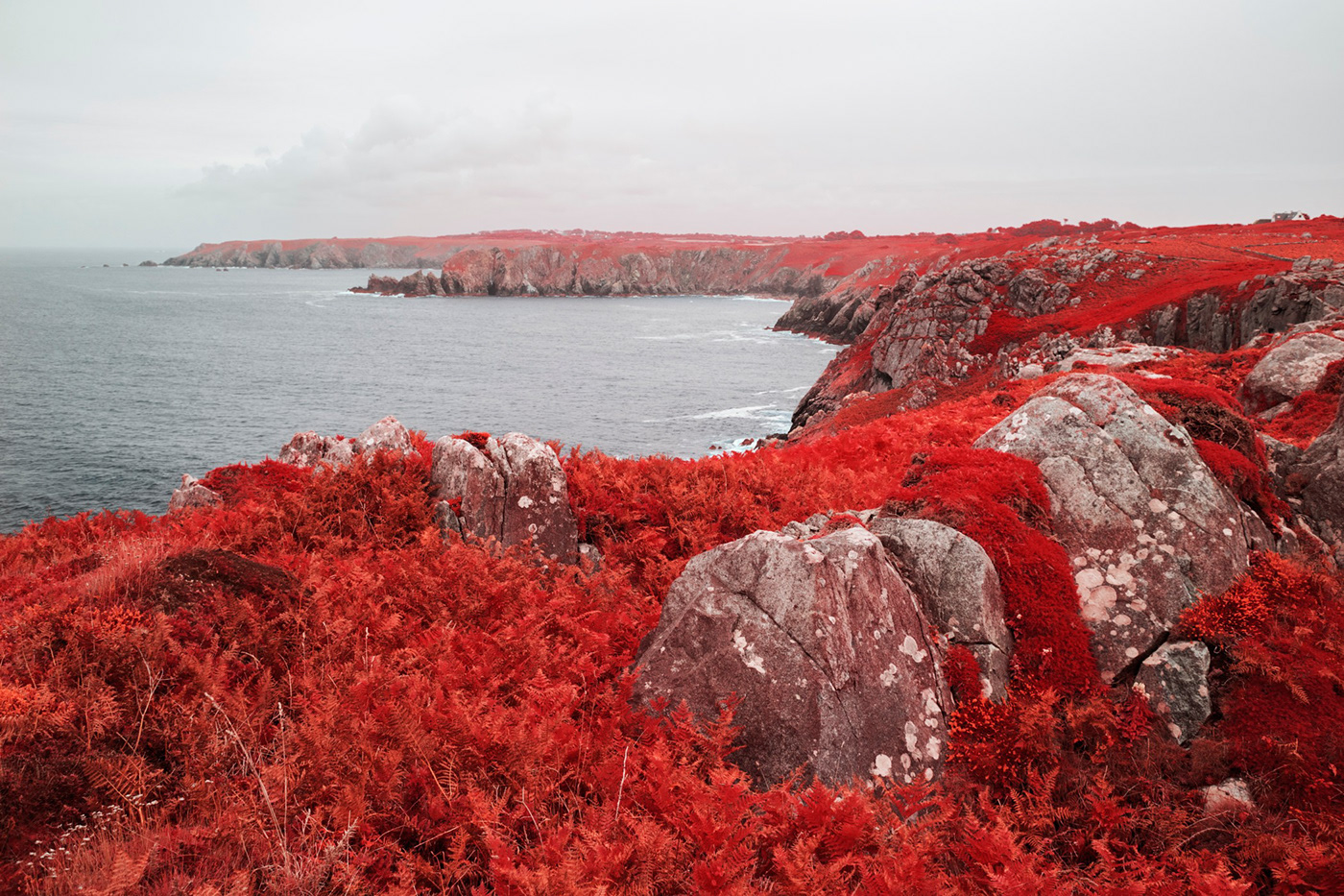 Aerochrome cliff france infrared landsape Ocean red seascape spain west coast
