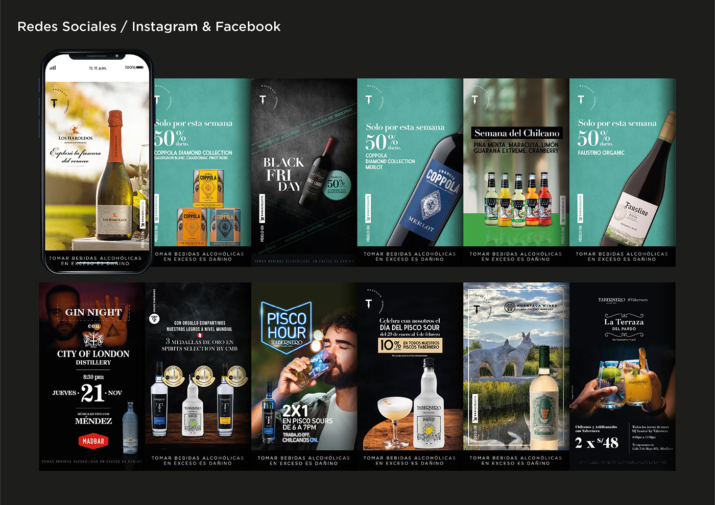 facebook instagram post publicidad licores diseño gráfico Social media post Vinos