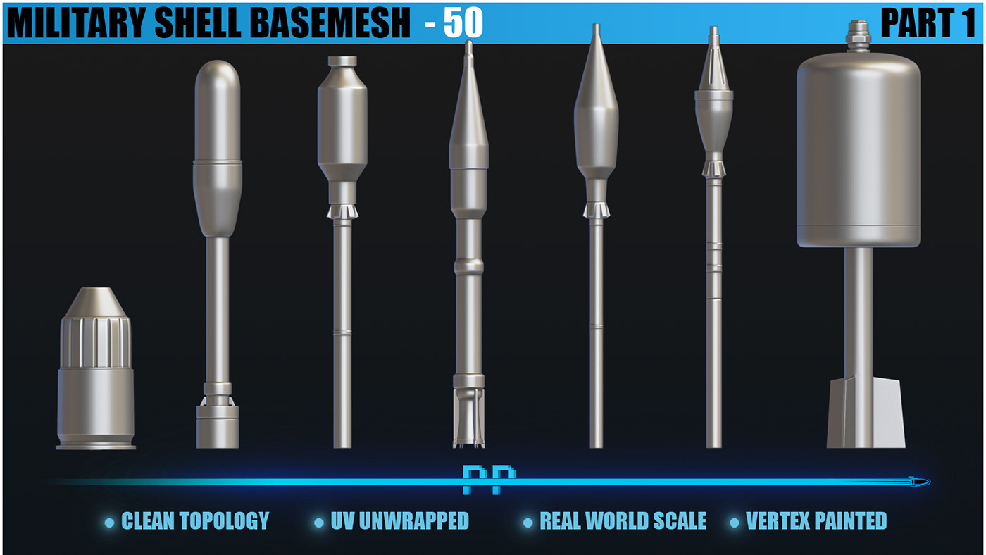 vr game package Ammo missile shell Military War Basemesh mortar