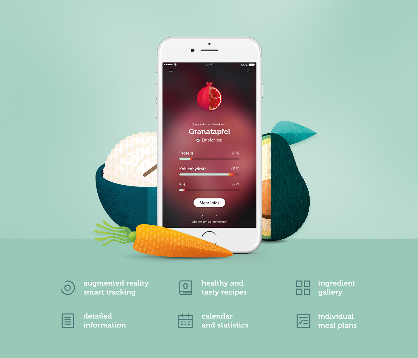 nutreat healthy nutrition AR app augmented reality UI ux Food 
