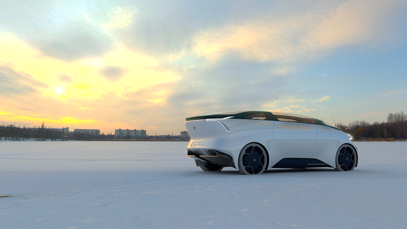 digital design digital photography  visualization 3D Rendering sunset winter snow industrial design  car design concept