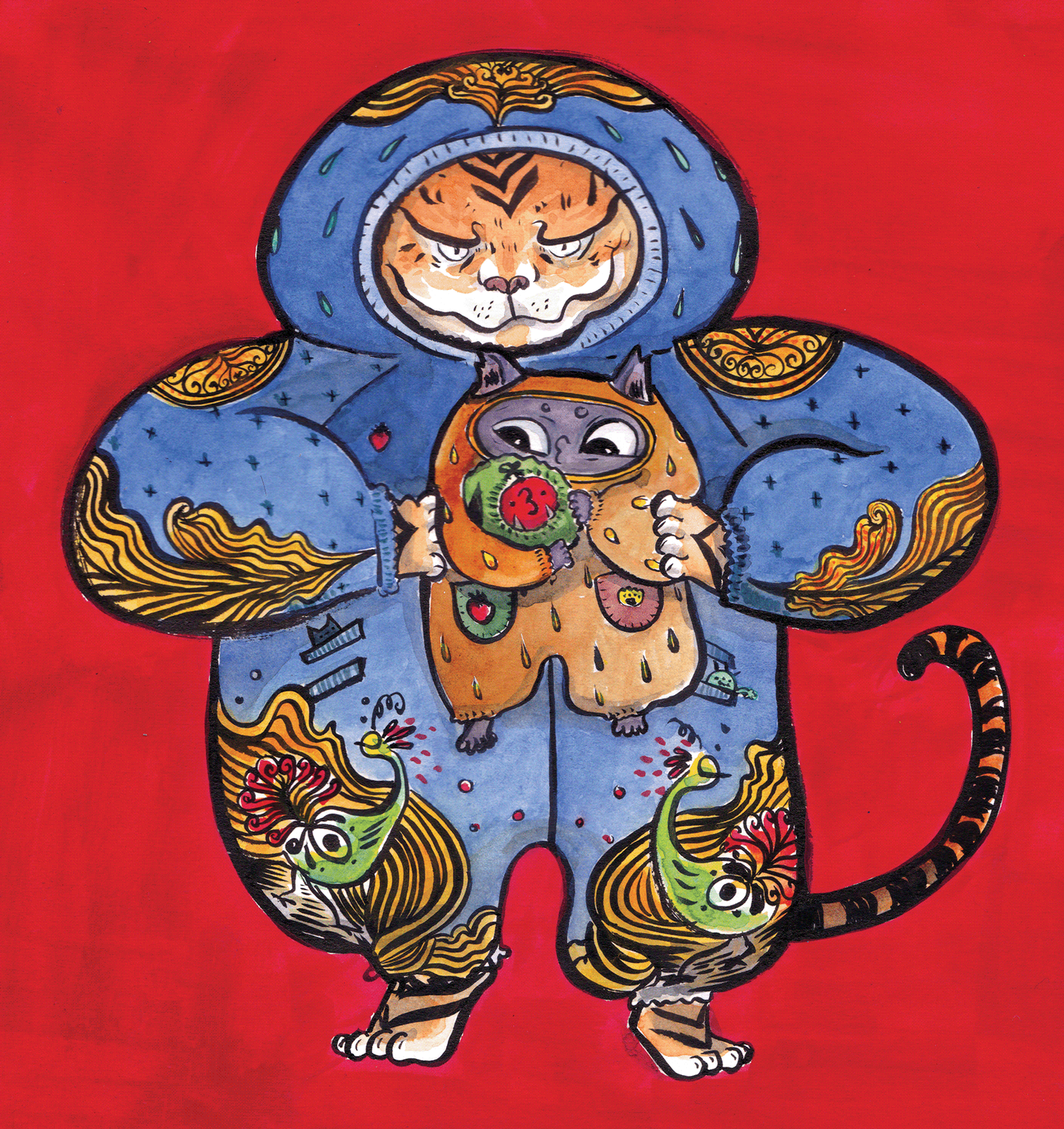 cartoon Cat Character design  comic concept art ILLUSTRATION  smooshy strawberry tiger watercolour
