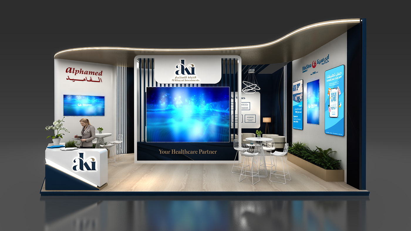 Exhibition  dubai design Exhibition Design  booth Stand 3D Arabhealth Dubaievents WorldTradeCenter
