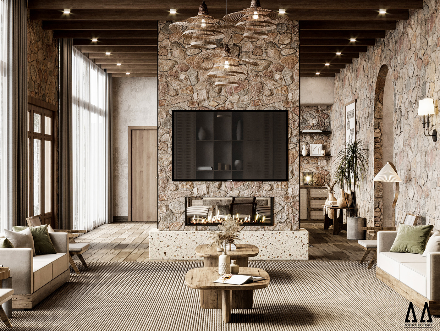 3D chalet country decor design interior design  modern Render rustic visualization