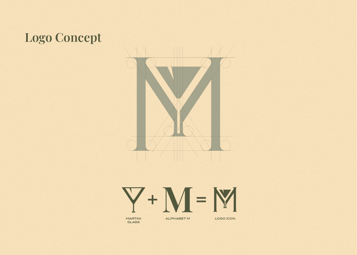 logo design concept explationation for food and drink style busines letter m and drink