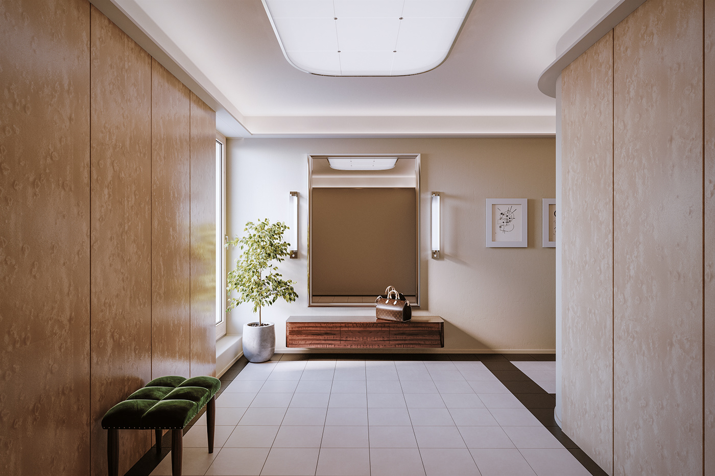 modern chrome bathroom gold wood minimalist mood plants warm Interior