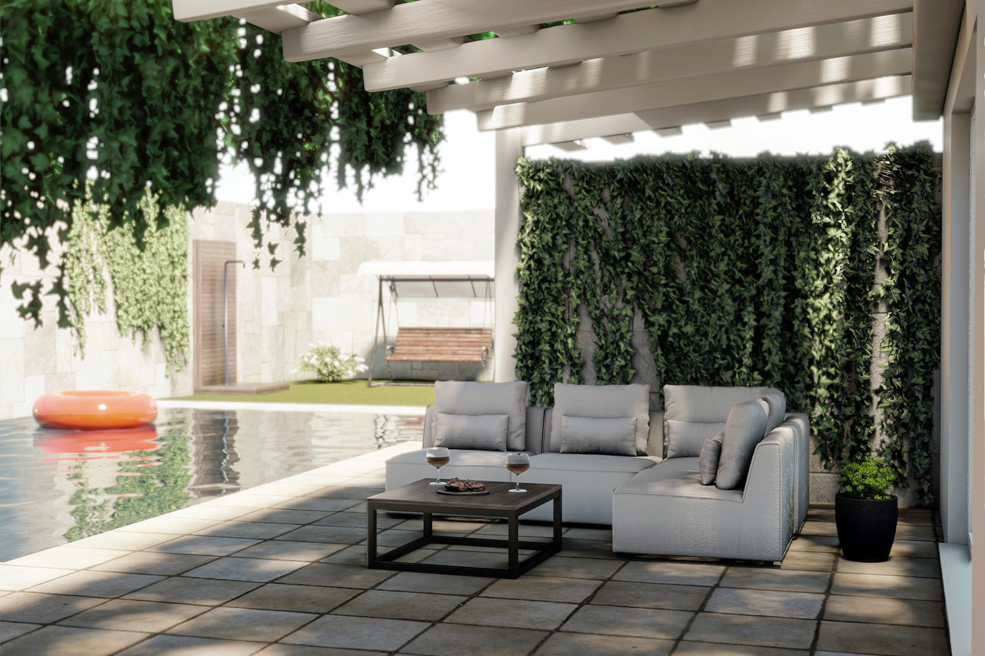 terrace outdoors exterior garden blender lighting realistic Pool