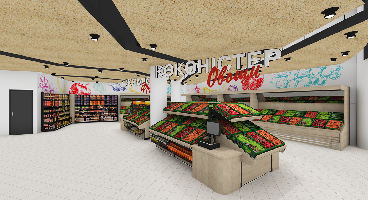 Supermarket Drawing  graphic fruits Signboards navigation store graphic design  graphics Grocery store