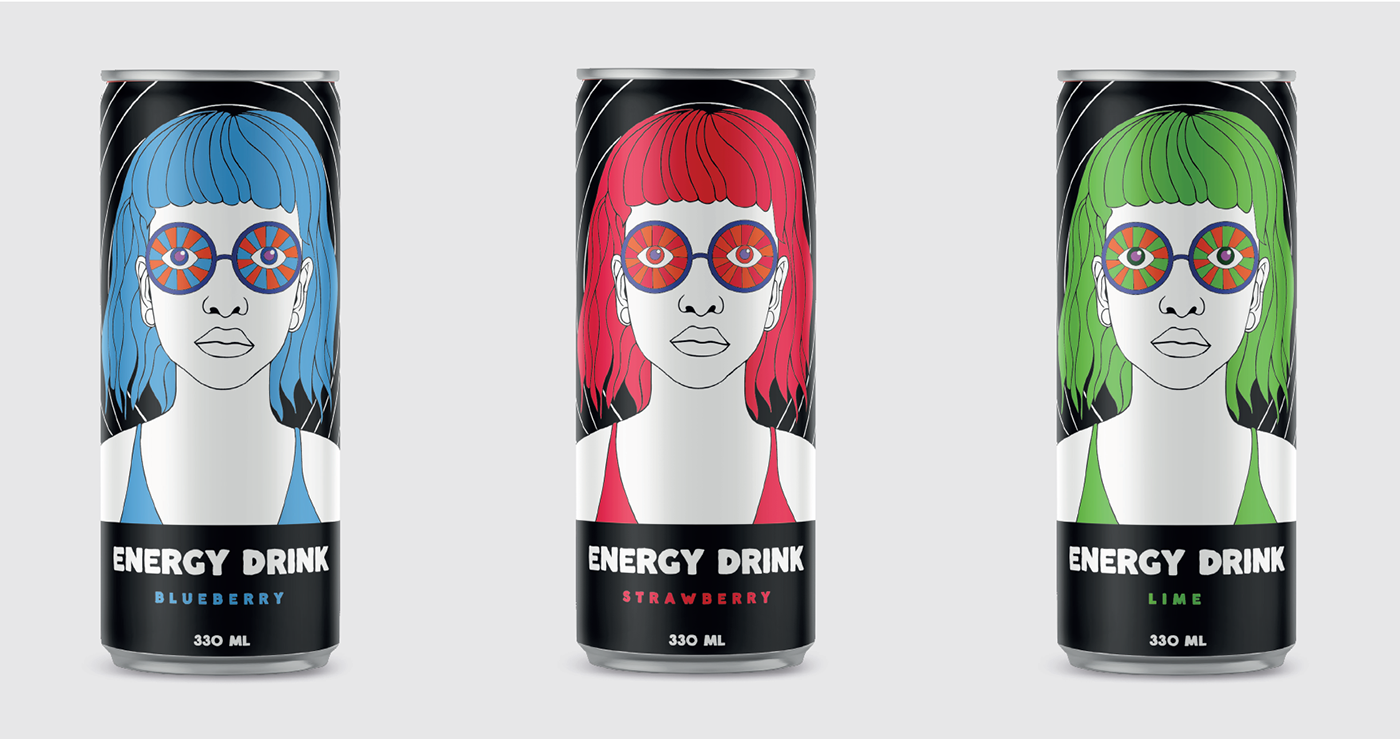 ILLUSTRATION  adobe illustrator graphic design  energy drink psychedelic product design  student project