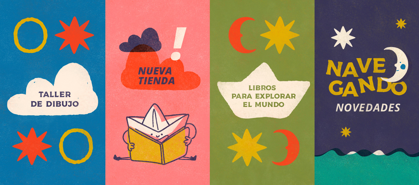 Barco de Papel books Bookstore brand Branding Identity children identidad Illustration identity logo paperboat