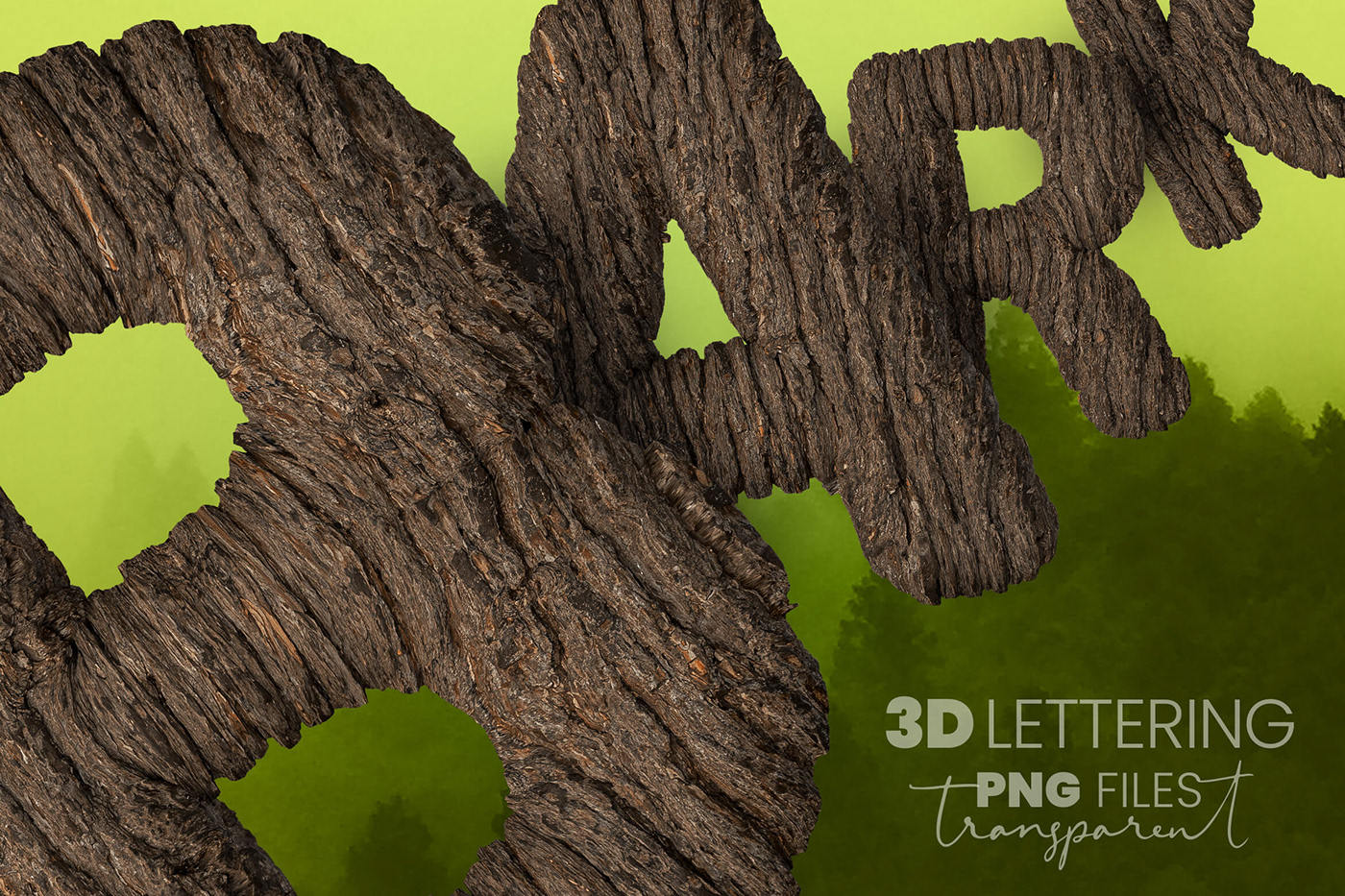 3D artistic bark font ILLUSTRATION  lettered letters rugged walnut wooden